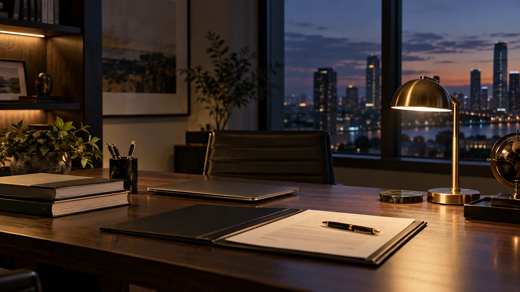 A private office prepared for a high-consideration business decision.