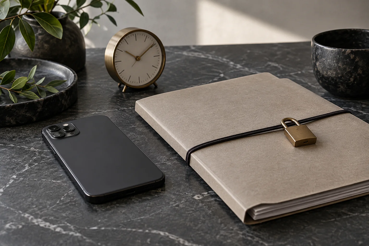 A private records folio and phone set aside for a measured response.
